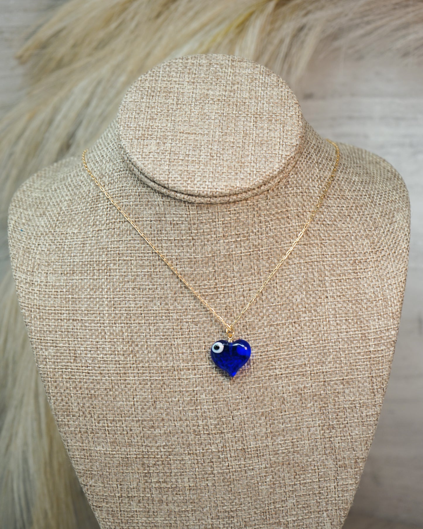 Royal Blue Evil Eye Heart Necklace