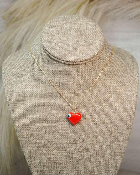 Red Evil Eye Heart Necklace