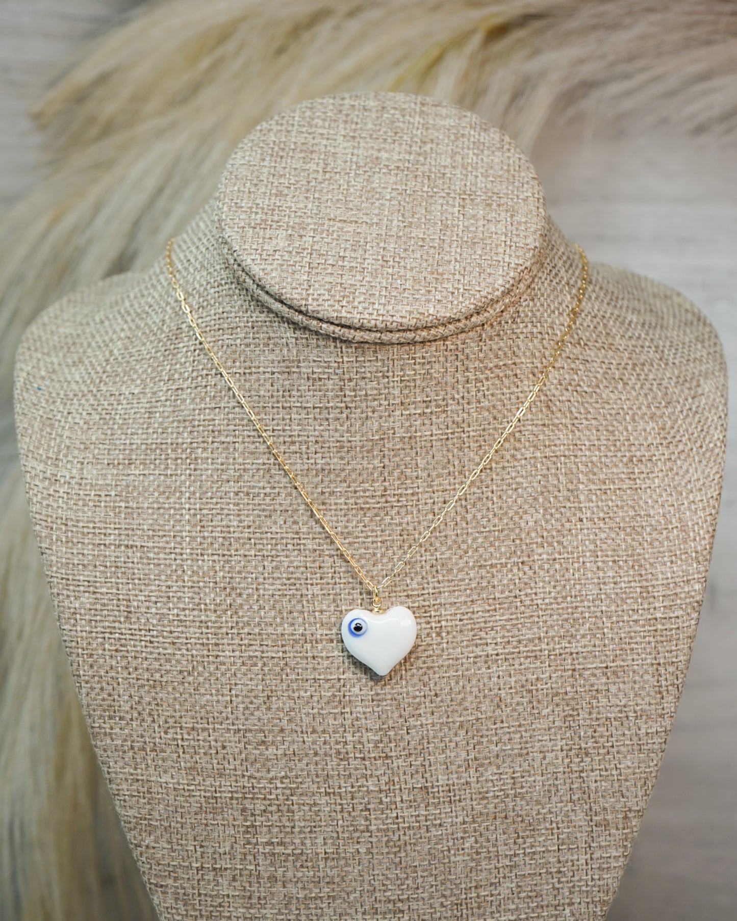 White Evil Eye Heart Necklace