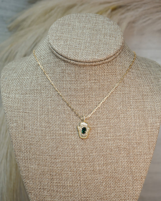 Green Diamond Hamsa Necklace